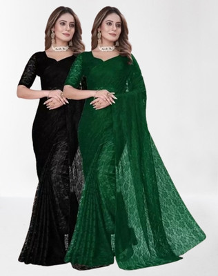 Amavii Floral Print Bollywood Net Saree(Pack of 2, Multicolor)