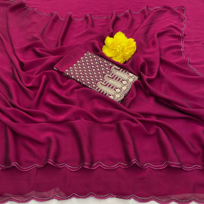 KONICA FAB Solid/Plain, Embroidered Bollywood Chiffon Saree(Maroon)