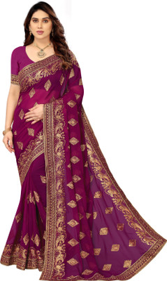 b bella creation Embellished, Embroidered Bollywood Georgette Saree(Purple)