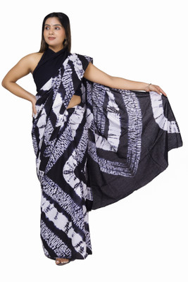NIKHILAM Blocked Printed, Color Block, Dyed, Floral Print, Printed Daily Wear Pure Cotton Saree(Black)
