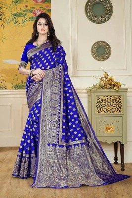 mahakay Woven Kanjivaram Silk Blend Saree(Blue)