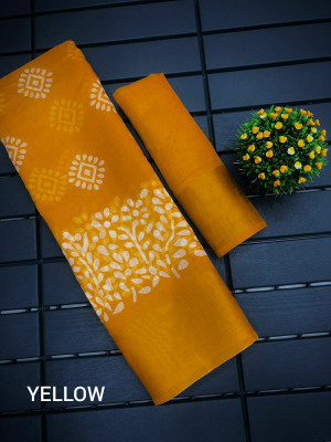 Grubstaker Printed Daily Wear Cotton Linen Saree(Yellow)