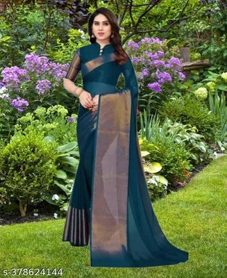 Vragi Self Design Bollywood Chiffon Saree(Blue)