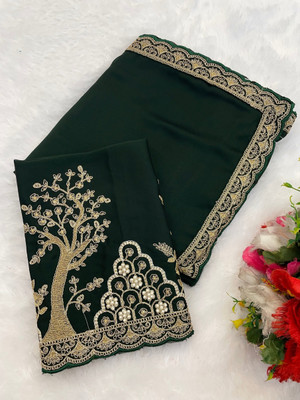 KONICA FAB Embroidered Bollywood Chiffon Saree(Green)