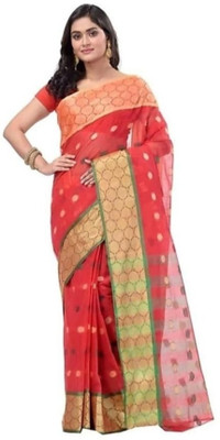 GHOSH TEXTILE Self Design Tant Cotton Blend Saree(Yellow)