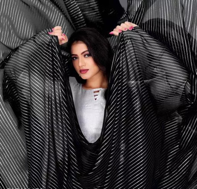 REDFISH Striped Daily Wear Georgette, Chiffon Saree(Black)