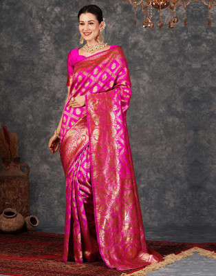 WOMENELEGENCE Woven Banarasi Pure Silk Saree(Pink)