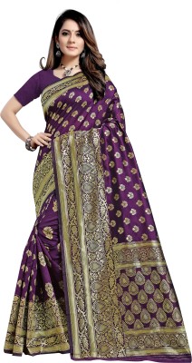 TINA FASHION Self Design Banarasi Cotton Silk Saree(Purple)