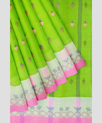 PRANATI ENTERPRISE Woven, Solid/Plain Tant Pure Cotton Saree(Light Green)