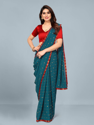 Ashiya Fab Solid/Plain Bollywood Georgette Saree(Blue)
