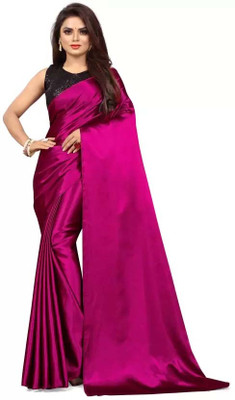 Aruna Sarees Solid/Plain Bollywood Satin Saree(Pink)