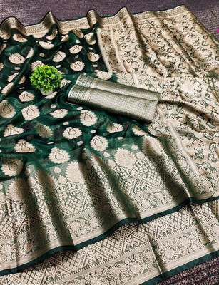 Harshiv Textile Self Design Kanjivaram Art Silk Saree(Green)