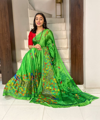 Leelavati Printed Daily Wear Crepe Saree(Light Green)
