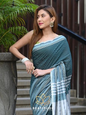 HouseOfCommon Woven Handloom Pure Cotton Saree(Light Green)