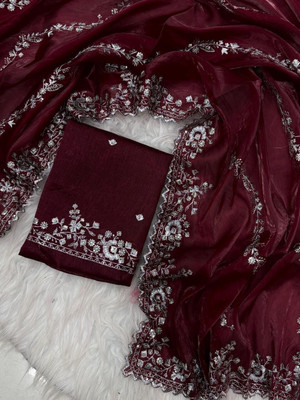 Grinovi Embroidered Bollywood Net Saree(Maroon)