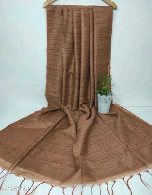 govind handloom Self Design Bollywood Jute Silk Saree(Brown)