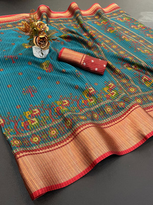 Aika Printed Daily Wear Silk Blend Saree(Light Blue)