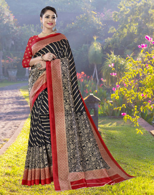 shree laxmi Floral Print Banarasi Cotton Silk Saree(Black)