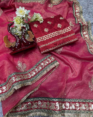 A To Z Cart Embroidered Bollywood Net Saree(Red)
