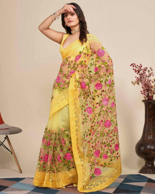 wonaari Printed Daily Wear Net Saree(Multicolor)