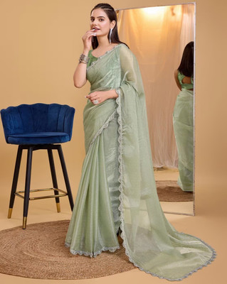 KV Fashion Solid/Plain Bollywood Net Saree(Light Green)