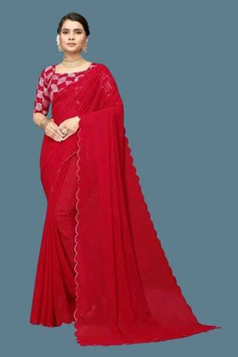 supalee tex Solid/Plain Bollywood Georgette Saree(Red)
