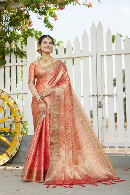 JIVI CLOTHING Solid/Plain Bollywood Organza Saree(Orange)
