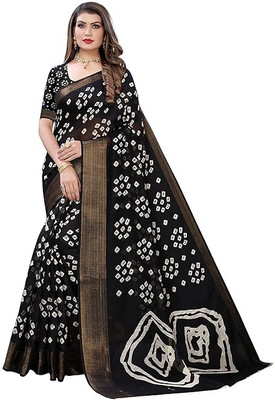 SVB Sarees Printed Bandhani Cotton Blend Saree(Light Blue)
