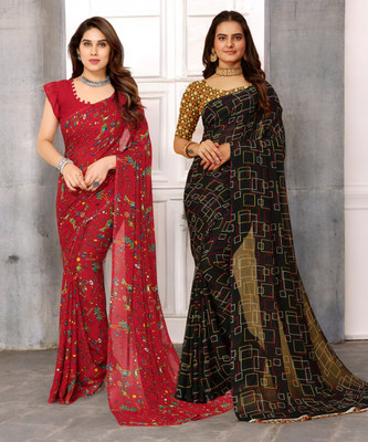 THE URBAN DIVA Printed Bollywood Georgette Saree(Pack of 2, Multicolor)