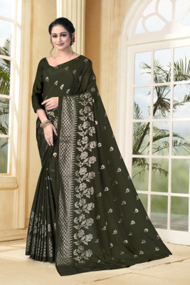 Vastram Enterprise Printed Bollywood Silk Blend Saree(Dark Green)