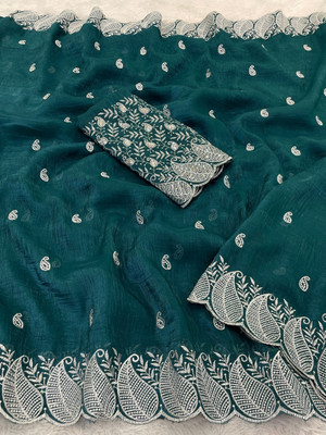 JIVI CLOTHING Solid/Plain Bollywood Chiffon Saree(Dark Blue)