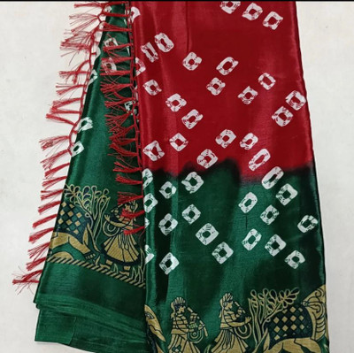 charmie designer Printed Bandhani Silk Blend Saree(Multicolor)
