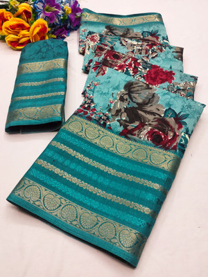 Kanooda Prints Printed Bollywood Tussar Silk Saree(Multicolor)