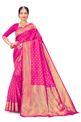 SWAMI STUDIO Woven Banarasi Jacquard Saree(Pink)