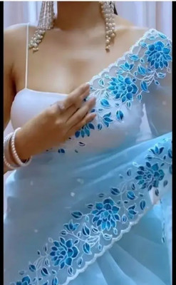 WEARSIXTY Self Design Bollywood Net Saree(Light Blue)