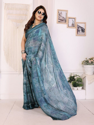 ROOP SUNDARI SAREES Printed Daily Wear Silk Blend Saree(Light Blue)