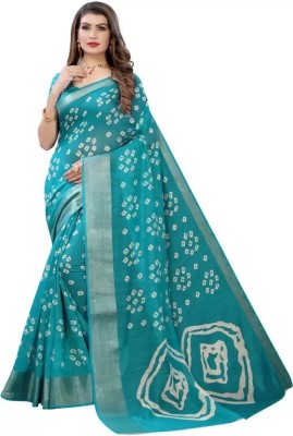 Grubstaker Printed Daily Wear Linen Saree(Blue)