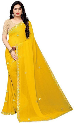 mamtasaree Self Design Bollywood Net, Chiffon Saree(Yellow)