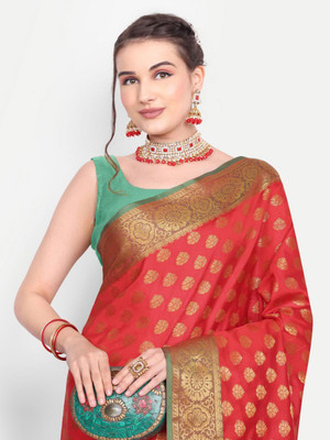 jayant creation Embroidered Daily Wear Silk Blend Saree(Red)