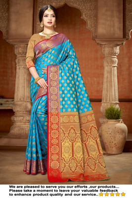 jayant creation Printed Daily Wear Jacquard, Silk Blend Saree(Light Blue)
