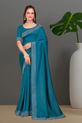 Jay Bajrang Fashion Self Design Assam Silk Chanderi Saree(Blue)