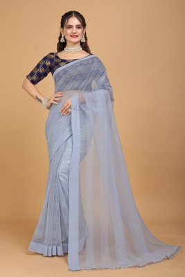RADHE ENTERPRISE Embroidered, Self Design Bollywood Net Saree(Grey)