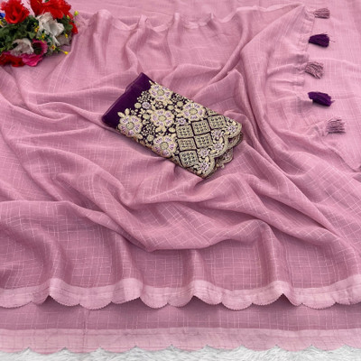 KONICA FAB Solid/Plain Bollywood Chiffon Saree(Pink)