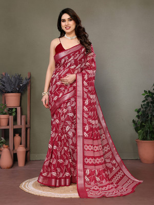Hema Silk Mills Self Design Bollywood Linen Saree(Maroon)