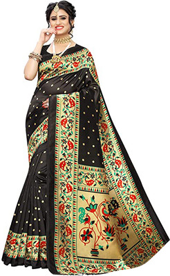 Suali Printed Kanjivaram Art Silk Saree(Black)