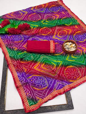 Kanooda Prints Printed Leheria Georgette Saree(Multicolor)
