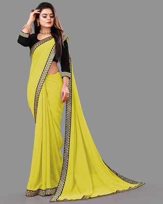SARETRA MALL Solid/Plain, Embroidered Bollywood Georgette Saree(Yellow)