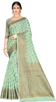 Shopya Woven Kanjivaram Pure Silk, Cotton Silk Saree(Light Green)