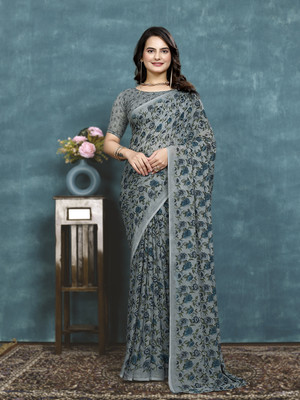 maayro Printed Bollywood Georgette Saree(Grey)