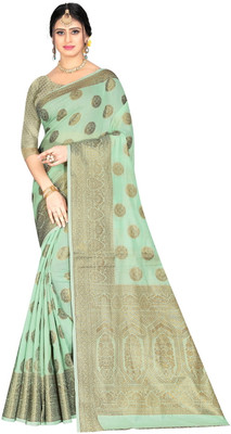 Rupatika Woven Kanjivaram Pure Silk, Cotton Silk Saree(Light Green)